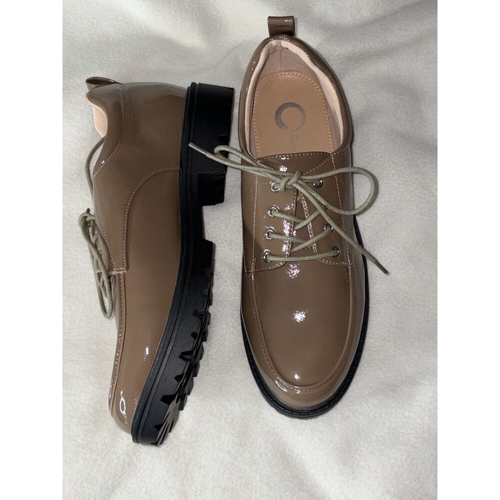 Journee Collection Zina Oxford Shoes Brown Patent Lace Up Women Size 11 Comfort